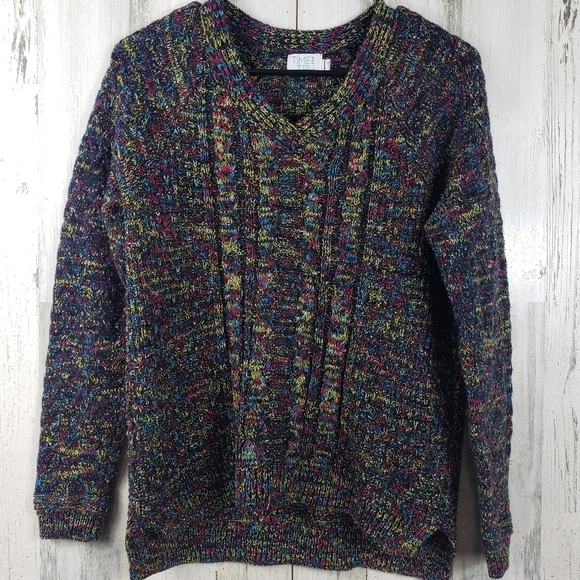 Time and tru colorful knit v-neck sweater women's size small 4-6 - Picture 3 of 9